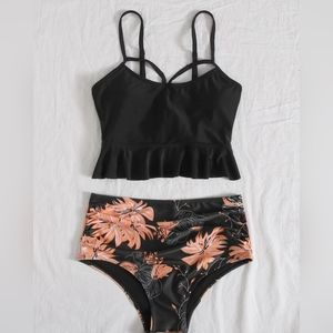 Shein Lace-up Floral High Waisted Bikini Swimsuit L(8/12)